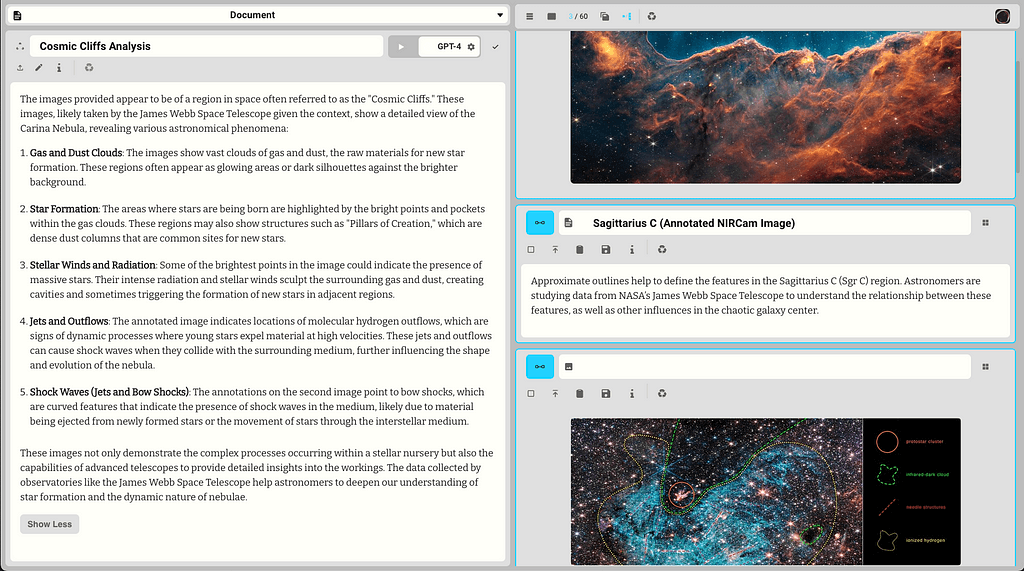 Using Infinite.Tech to understand different Astronomical images of the cosmic cliffs