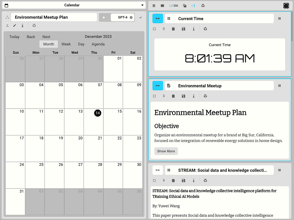 Infinite.Tech Calendar Interface with realtime modules